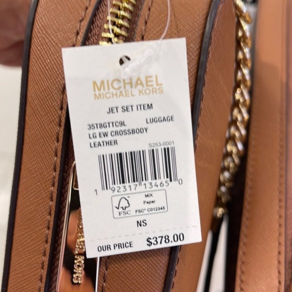 Michael Kors Jet Set Item Large East West Zip Crossbody Leather Luggage - Picture 12 of 16